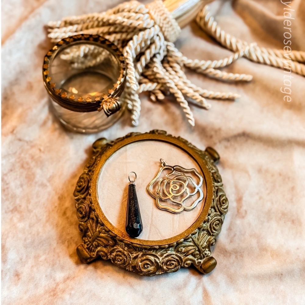 Silver Tone Rose‎ and Stone Pendants